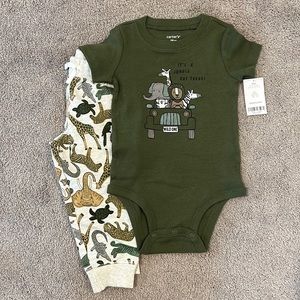 NWT Carters Short Sleeve Sweatpants Bodysuit Set Animal Safari Print